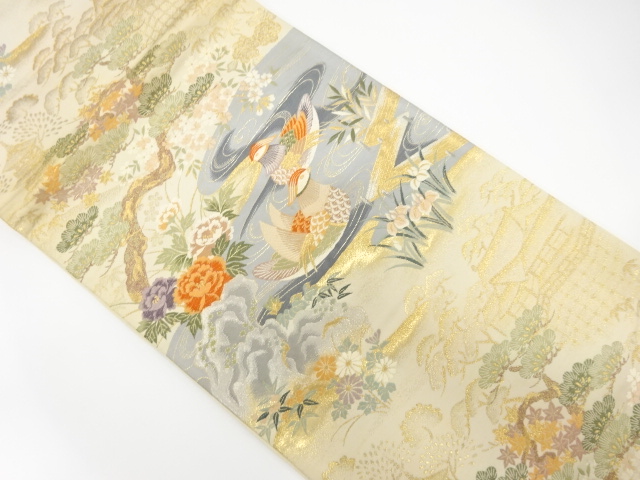 JAPANESE KIMONO / ANTIQUE FUKURO OBI / SILK / WOVEN MANDARIN DUCK & FLOWER